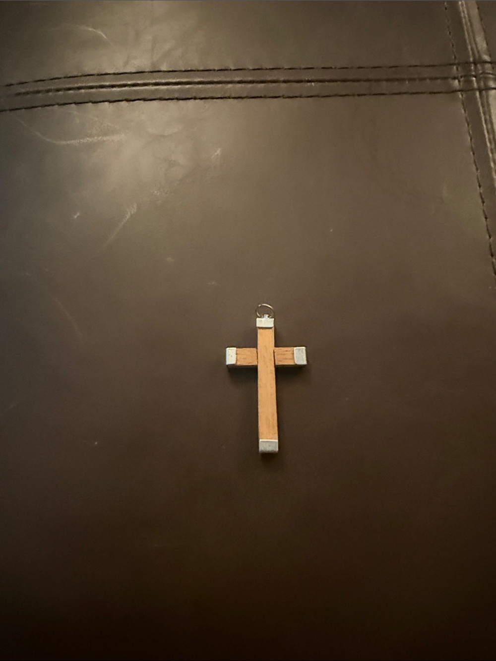 Men's Wood and Silver Cross Pendant Charm - Brown